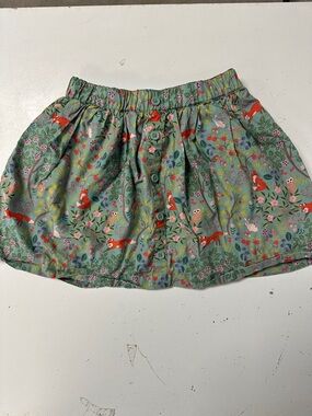 Mini Boden Woodland Owl Fox Print Button-Front Skirt 5/6